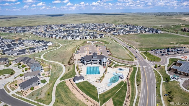 7202 S Valleyhead Ct, Aurora, CO 80016 - aerial view of property's location featuring a pool and nearby suburban area