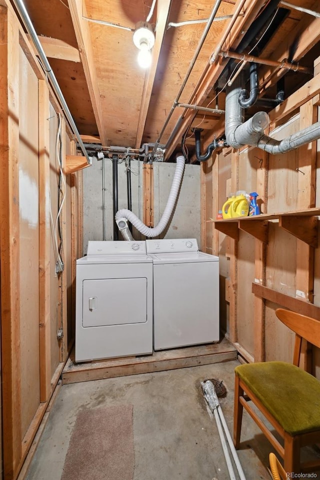 unfinished basement featuring washer and dryer