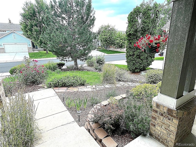 view of yard featuring a garage