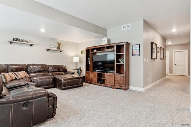 4077 Forever Cir, Castle Rock, CO 80109 - living room with baseboards, visible vents, recessed lighting, and light colored carpet
