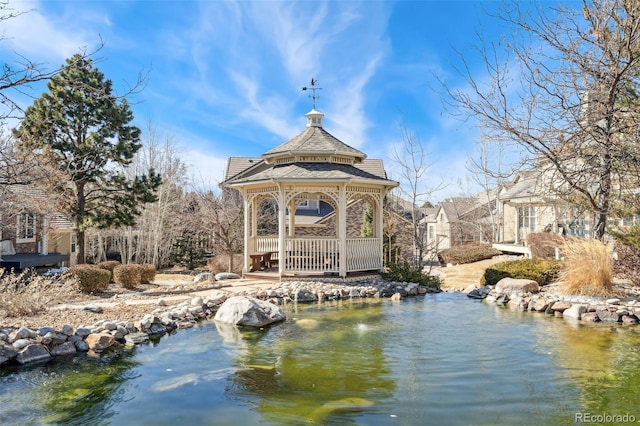 view of dock with a gazebo