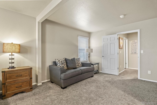 living area with baseboards and carpet floors