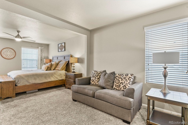 bedroom featuring carpet floors and ceiling fan