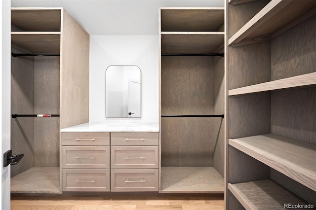 walk in closet featuring light wood-style flooring