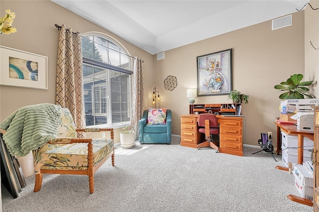 interior space with carpet floors, baseboards, and visible vents