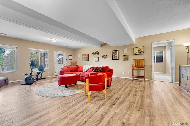 living room with baseboards and light wood-style flooring