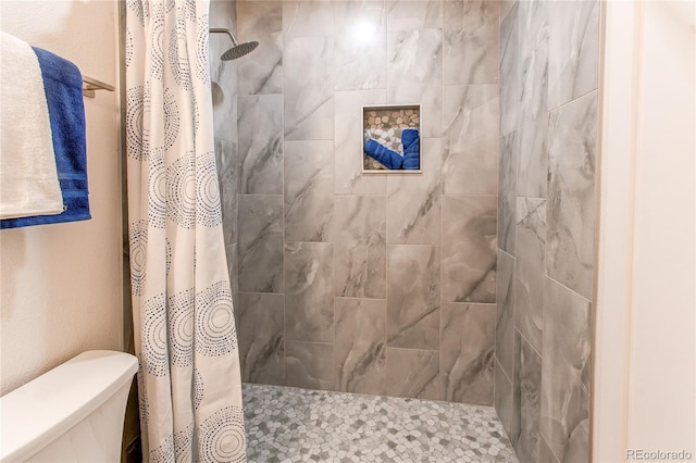 bathroom with toilet and a tile shower