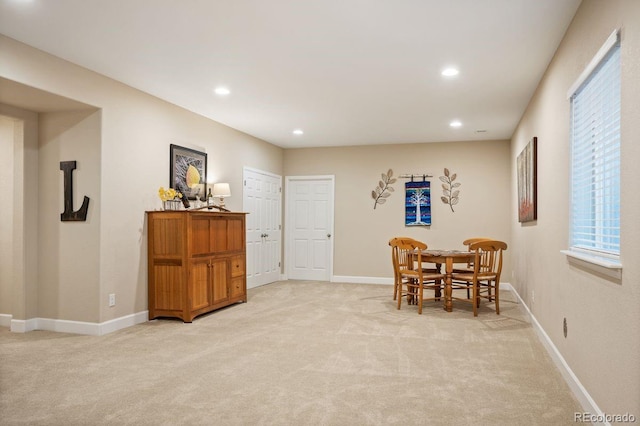 18067 E Anthem Dr, Parker, CO 80134 - dining room with light carpet, recessed lighting, baseboards, and healthy amount of natural light