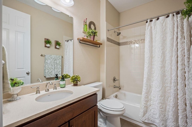 18067 E Anthem Dr, Parker, CO 80134 - bathroom featuring shower / tub combo, toilet, vanity, and tile patterned floors