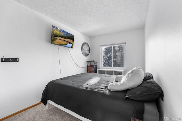 bedroom with carpet flooring and a textured ceiling