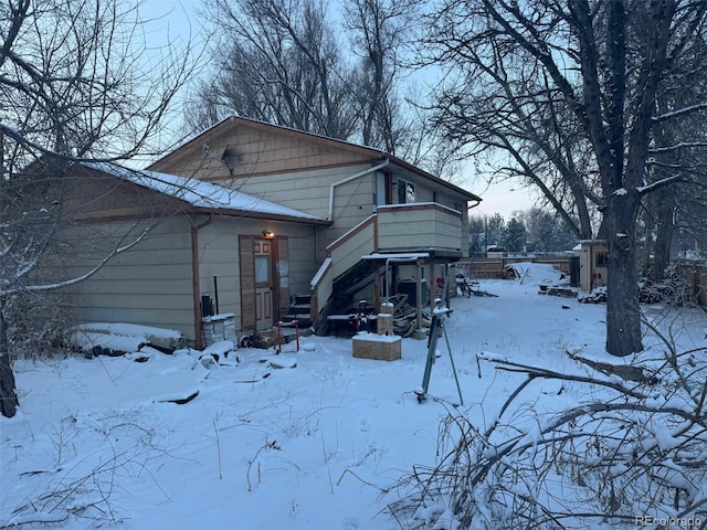 view of snow covered property