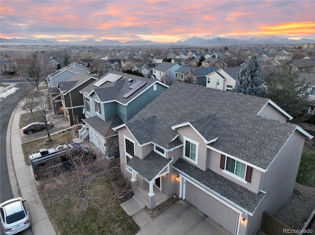 view of aerial view at dusk