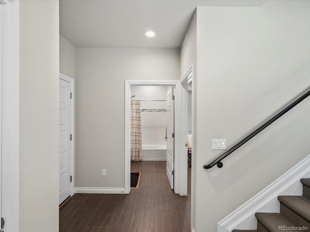 1819 Gaylord St, Denver, CO 80206 - corridor featuring stairs, recessed lighting, and dark wood-type flooring