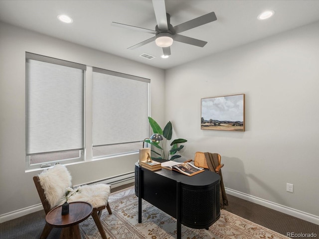 1819 Gaylord St, Denver, CO 80206 - office space with recessed lighting, a ceiling fan, and baseboard heating