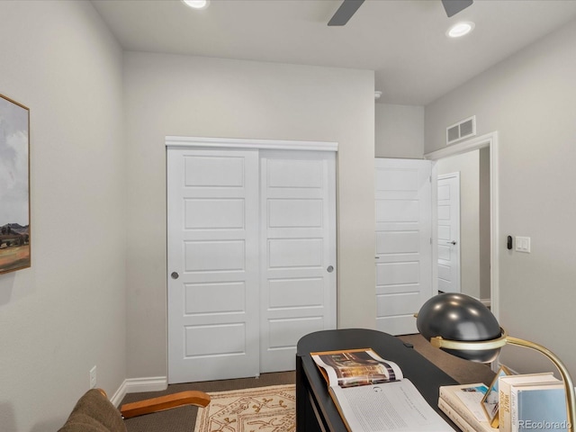 1819 Gaylord St, Denver, CO 80206 - office area featuring ceiling fan and recessed lighting