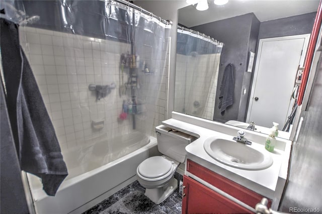 3643 Queen Anne Way, Colorado Springs, CO 80917 - bathroom featuring shower / bathtub combination with curtain and vanity