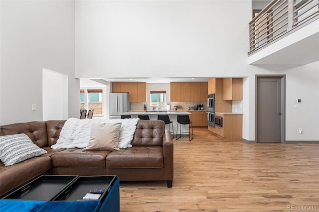 4966 Knox Ct, Denver, CO 80221 - living area featuring a high ceiling and light wood-style flooring