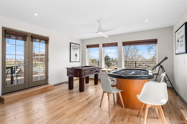 4966 Knox Ct, Denver, CO 80221 - playroom featuring plenty of natural light, light wood finished floors, a ceiling fan, french doors, and recessed lighting