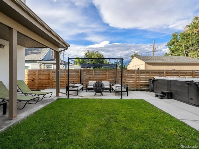 4966 Knox Ct, Denver, CO 80221 - fenced backyard featuring an outdoor hangout area and a patio