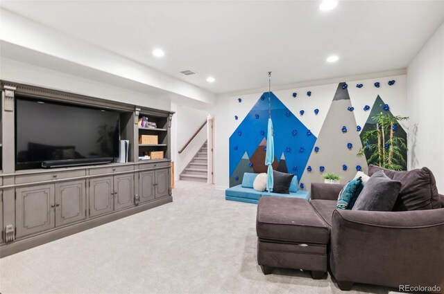10546 Sundial Rim Rd, Highlands Ranch, CO 80126 - living area featuring recessed lighting, stairway, and light colored carpet