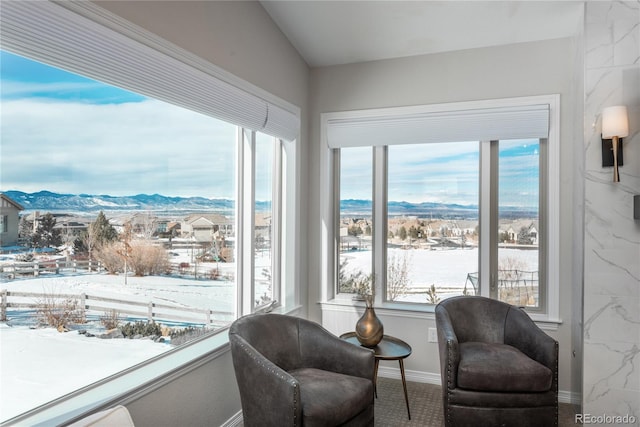 interior space featuring a mountain view and a healthy amount of sunlight