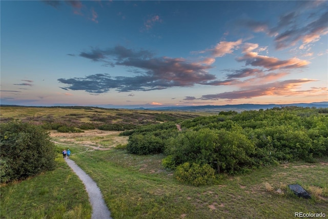 view of aerial view at dusk