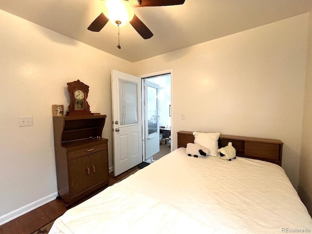 2285 S Knox Ct, Denver, CO 80219 - bedroom with a ceiling fan and dark wood-style flooring