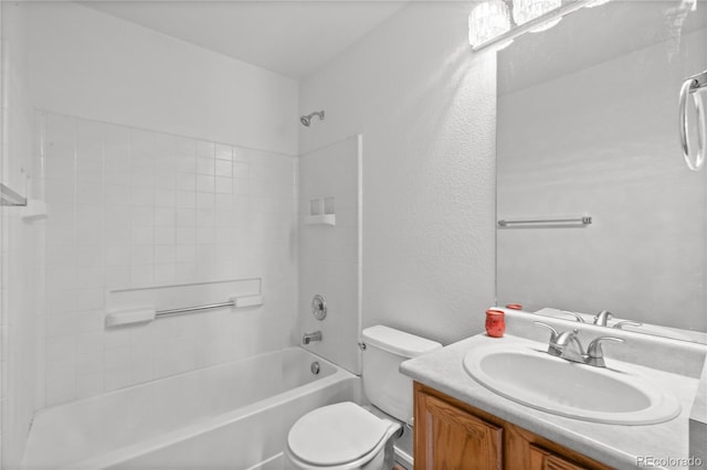 19817 E 47th Pl, Denver, CO 80249 - full bathroom featuring toilet, vanity, shower / washtub combination, and a textured wall