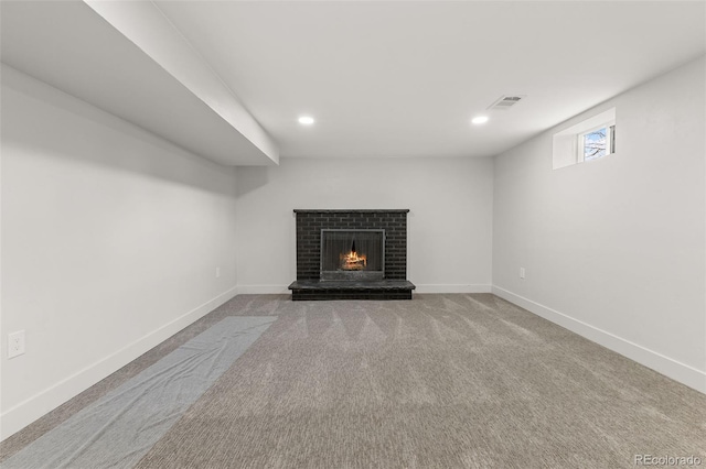 4580 Garland St, Wheat Ridge, CO 80033 - unfurnished living room featuring a fireplace, carpet, recessed lighting, and baseboards