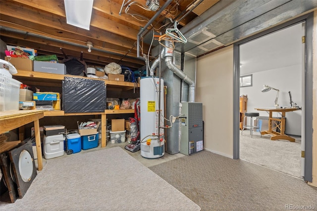 3176 S Alton Ct, Denver, CO 80231 - unfinished basement featuring water heater and carpet floors