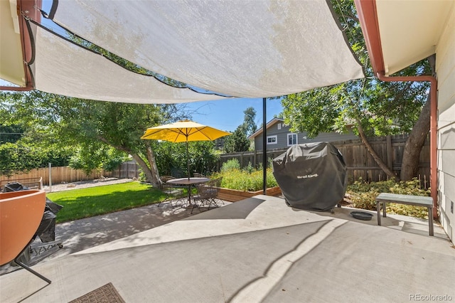 3176 S Alton Ct, Denver, CO 80231 - fenced backyard with a patio area, area for grilling, and outdoor dining space