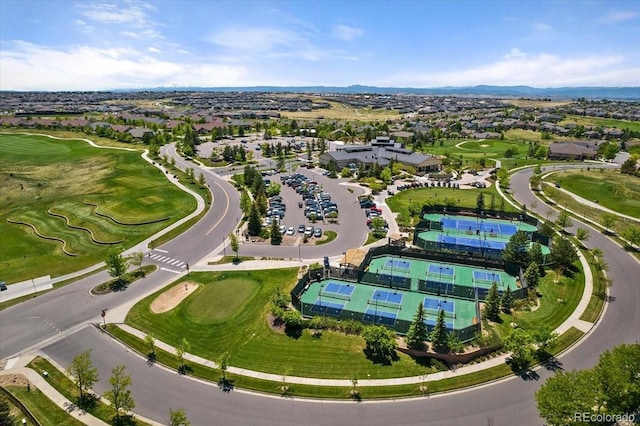 birds eye view of property featuring a residential view and view of golf course