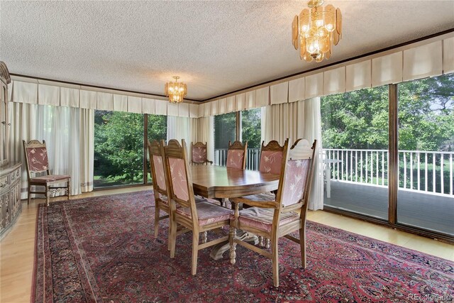 3561 Kalispell St, Aurora, CO 80011 - dining room with a chandelier, a textured ceiling, light wood finished floors, and plenty of natural light