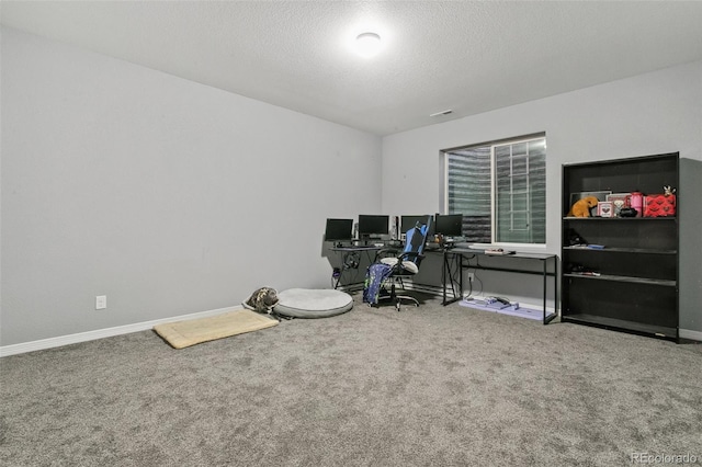 9632 Emerald Vista Dr, Peyton, CO 80831 - carpeted home office featuring baseboards and a textured ceiling