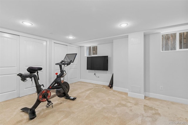 3334 W 37th Ave, Denver, CO 80211 - exercise room with carpet flooring, recessed lighting, and baseboards