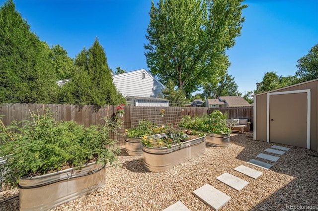 18159 E Crestline Cir, Centennial, CO 80015 - fenced backyard featuring a garden and a storage unit