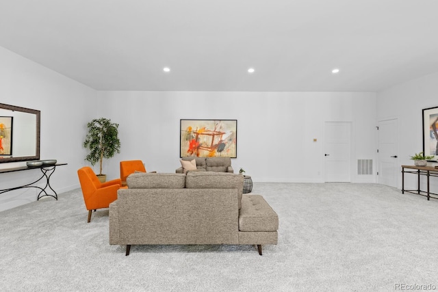 living room featuring light colored carpet