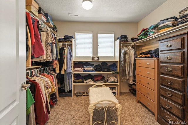 walk in closet with carpet flooring and visible vents