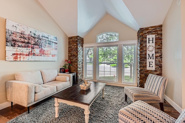 7445 Shoreham Pl, Castle Pines, CO 80108 - living room featuring wood finished floors and vaulted ceiling