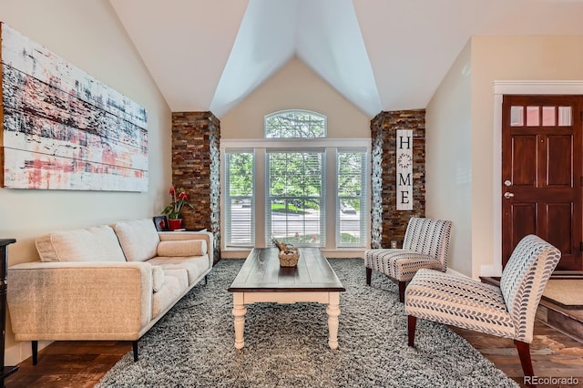 7445 Shoreham Pl, Castle Pines, CO 80108 - living area featuring wood finished floors and lofted ceiling