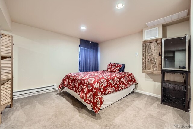 7445 Shoreham Pl, Castle Pines, CO 80108 - bedroom featuring baseboard heating, carpet, and recessed lighting