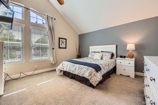 7445 Shoreham Pl, Castle Pines, CO 80108 - bedroom featuring light colored carpet and lofted ceiling