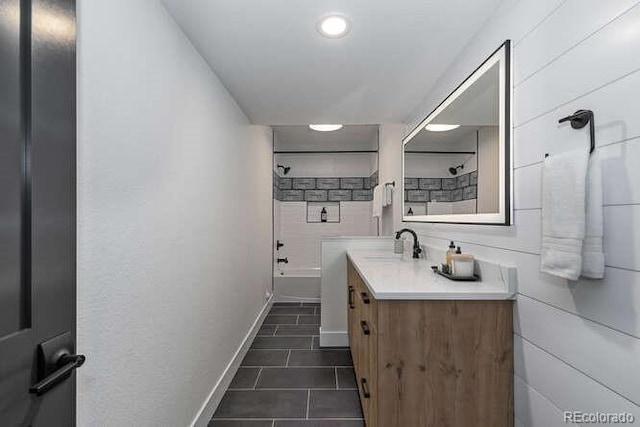 9561 Silver Hill Cir, Lone Tree, CO 80124 - bathroom with tile patterned flooring, vanity, a shower, and recessed lighting