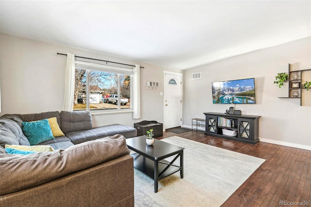 living room with dark wood-type flooring