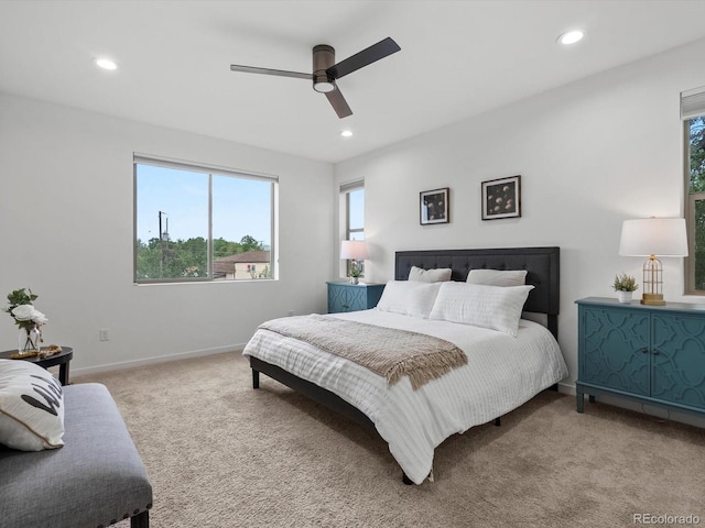 11719 W 45th Pl, Wheat Ridge, CO 80033 - bedroom with carpet, multiple windows, recessed lighting, ceiling fan, and baseboards