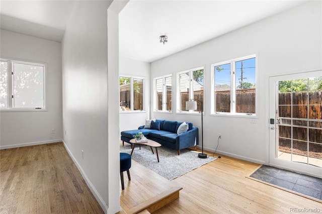 1260 S Emerson St, Denver, CO 80210 - living area featuring wood finished floors, healthy amount of natural light, and baseboards