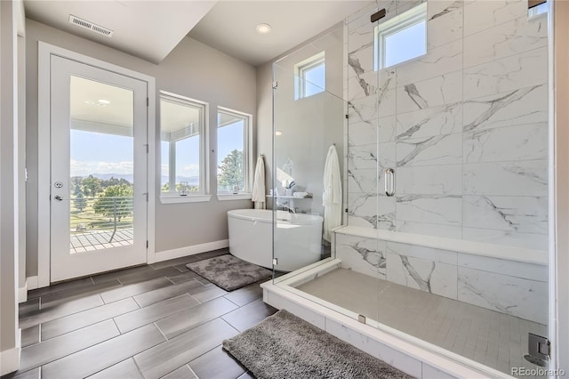 bathroom with plus walk in shower