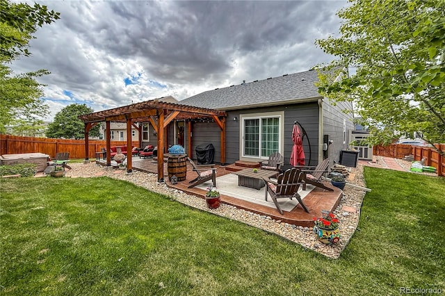 13642 Wrangler Way, Mead, CO 80542 - back of house with a pergola, a patio, a fenced backyard, and roof with shingles
