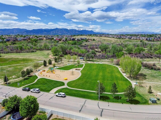 drone / aerial view of a mountainous background