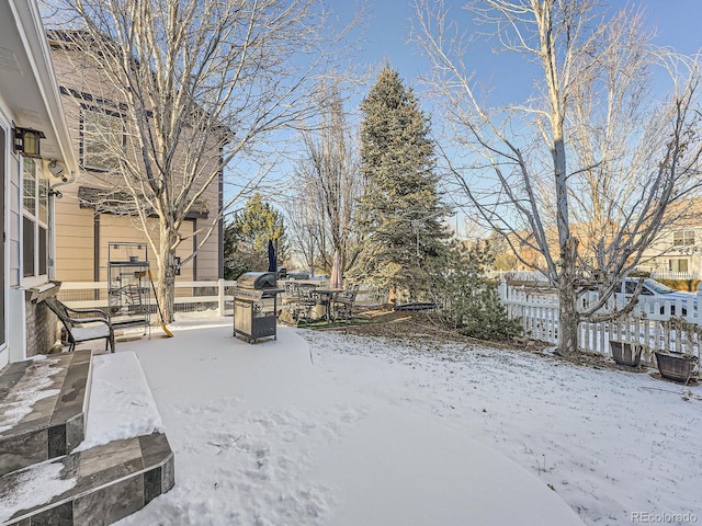 view of yard layered in snow